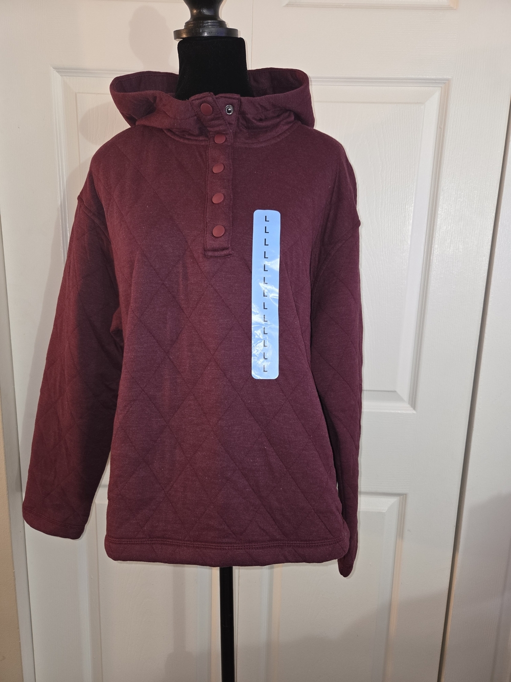 Lands' End Quilted Hooded Snap-Front Pullover in Burgundy